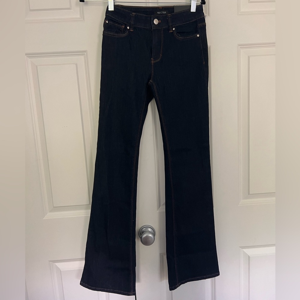 White House Black Market Mid-Rise Skinny Flare Dark Wash Jeans
